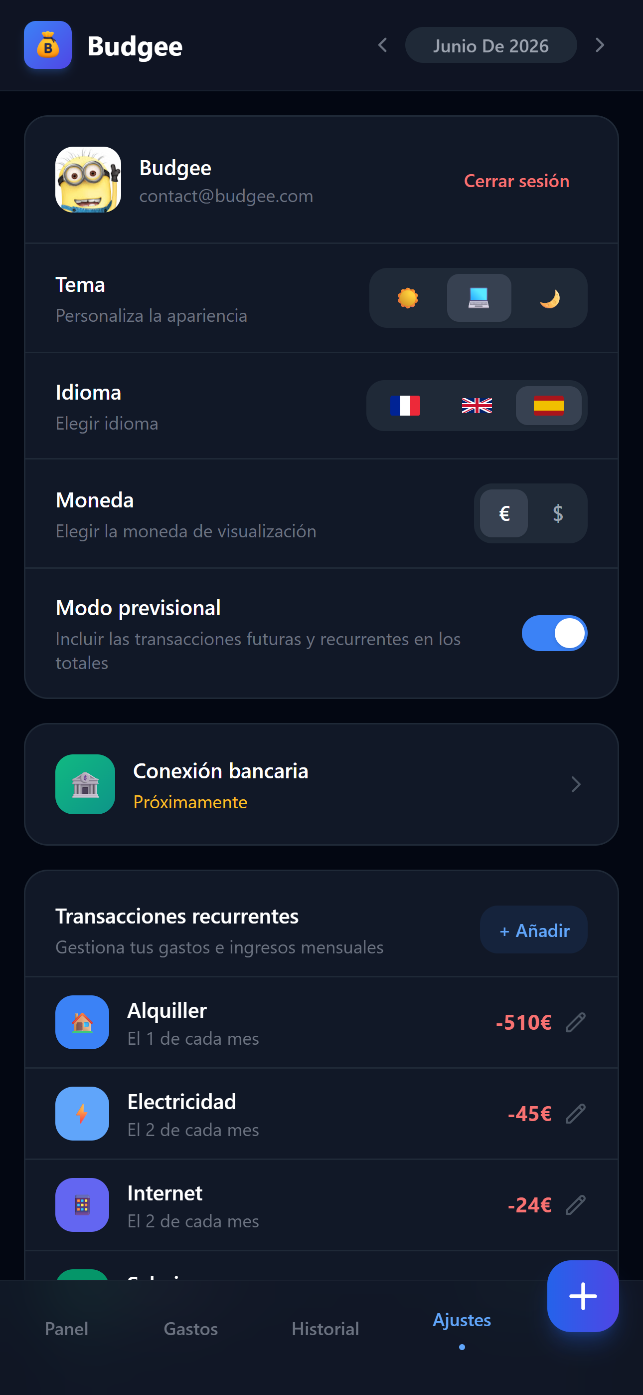 Ajustes — Plio