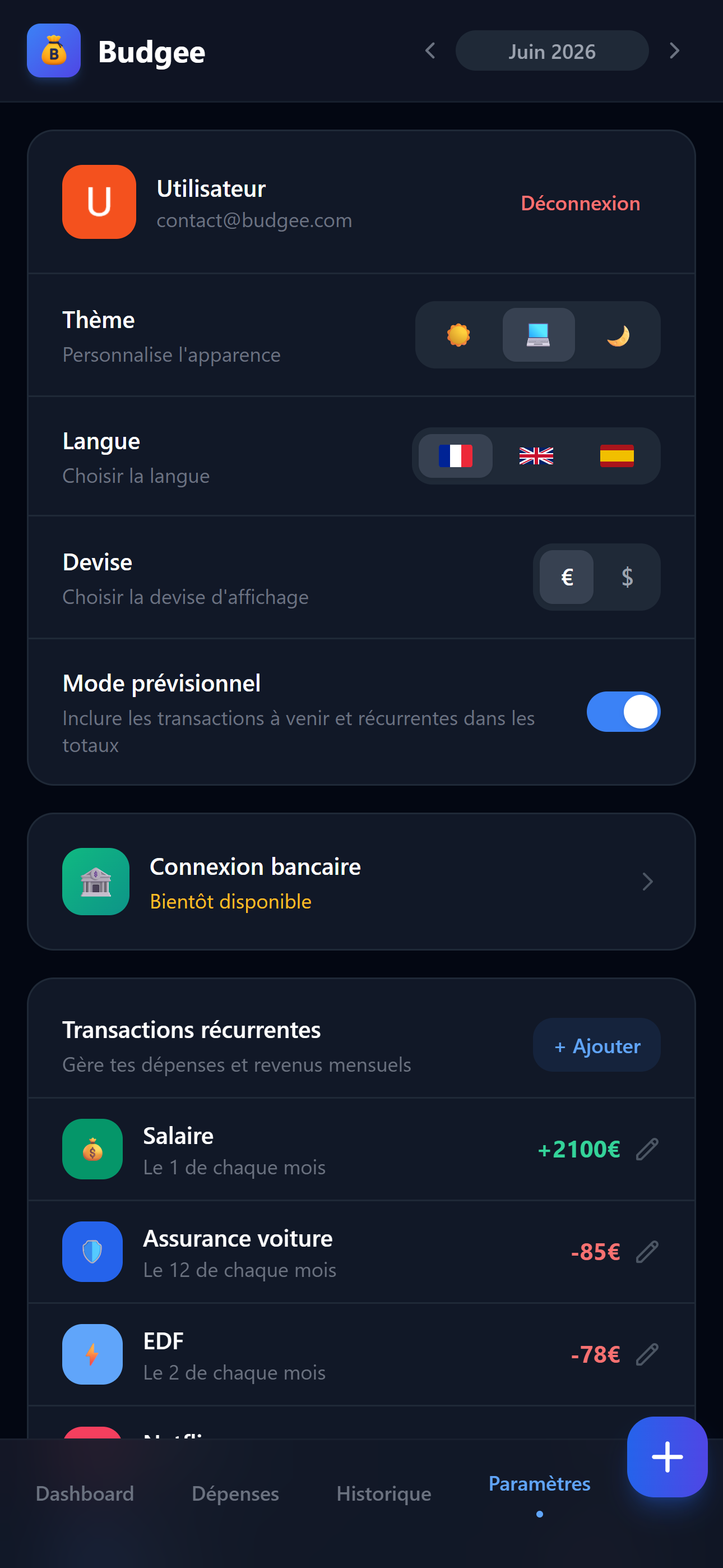 Réglages — Plio